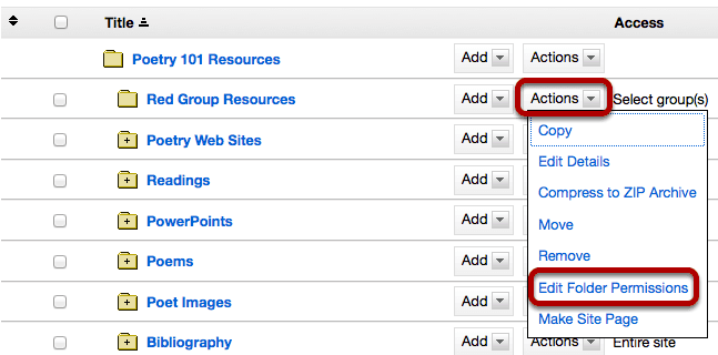 How do I allow group members to upload content to a group Resources folder?