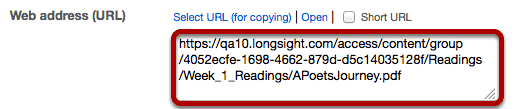 How do I obtain the URL for a file or folder in Resources?